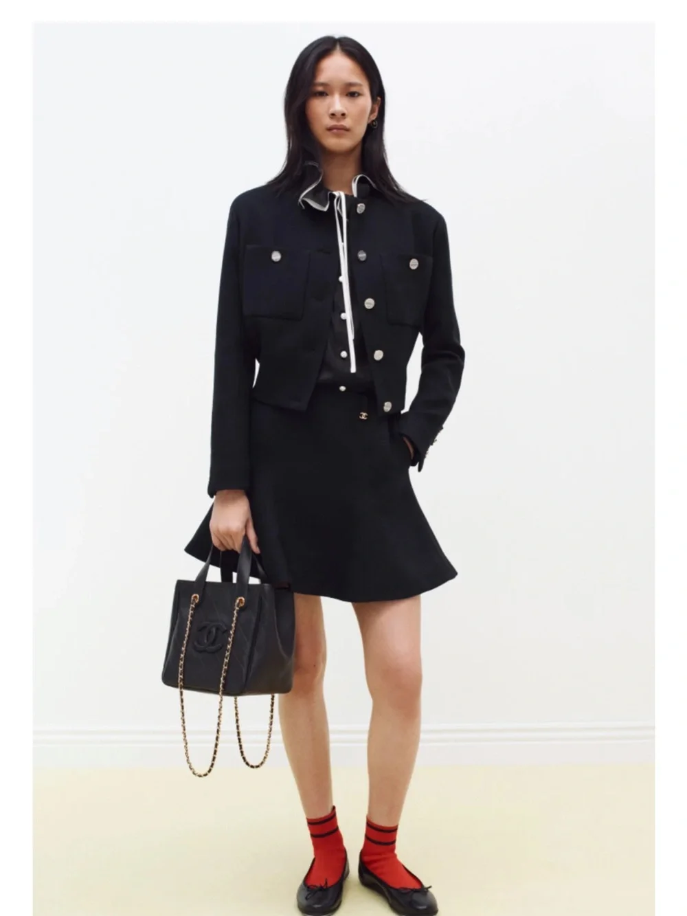 CHANEL Black Mini Shopping Tote with Gold-Tone Chain from 26B